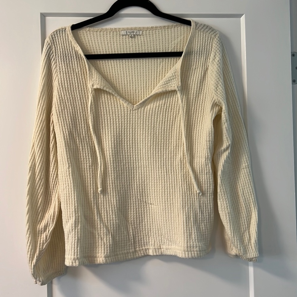 Z Supply cream waffle v neck shirt